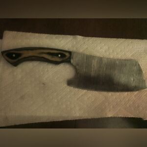 Damascus Steel Cleaver with Wooden Handle With Leather Sheath